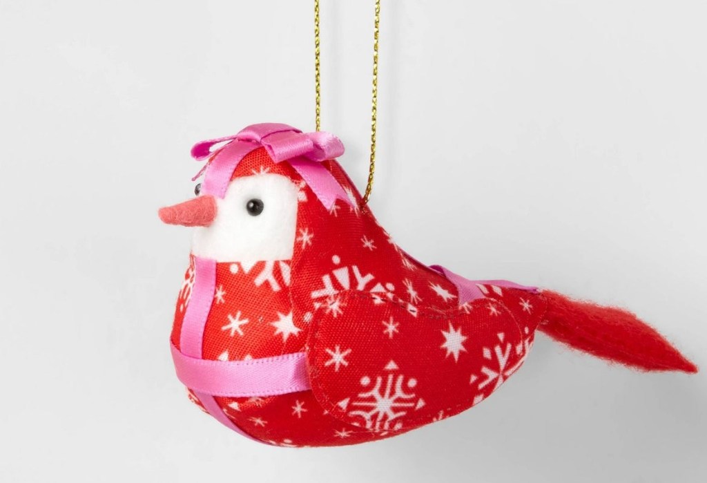 Wondershop Fabric Gift Wrap Bird with Pink Ribbon Christmas Tree Ornament