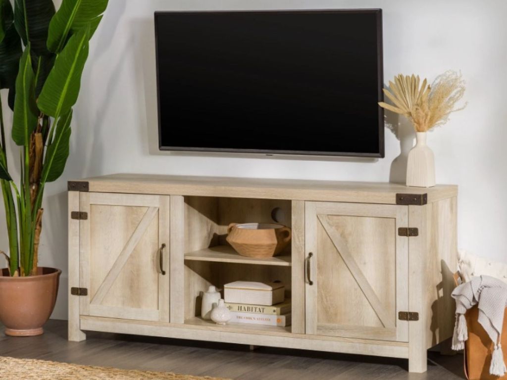 Woven Paths Modern Farmhouse Barn Door TV Stand