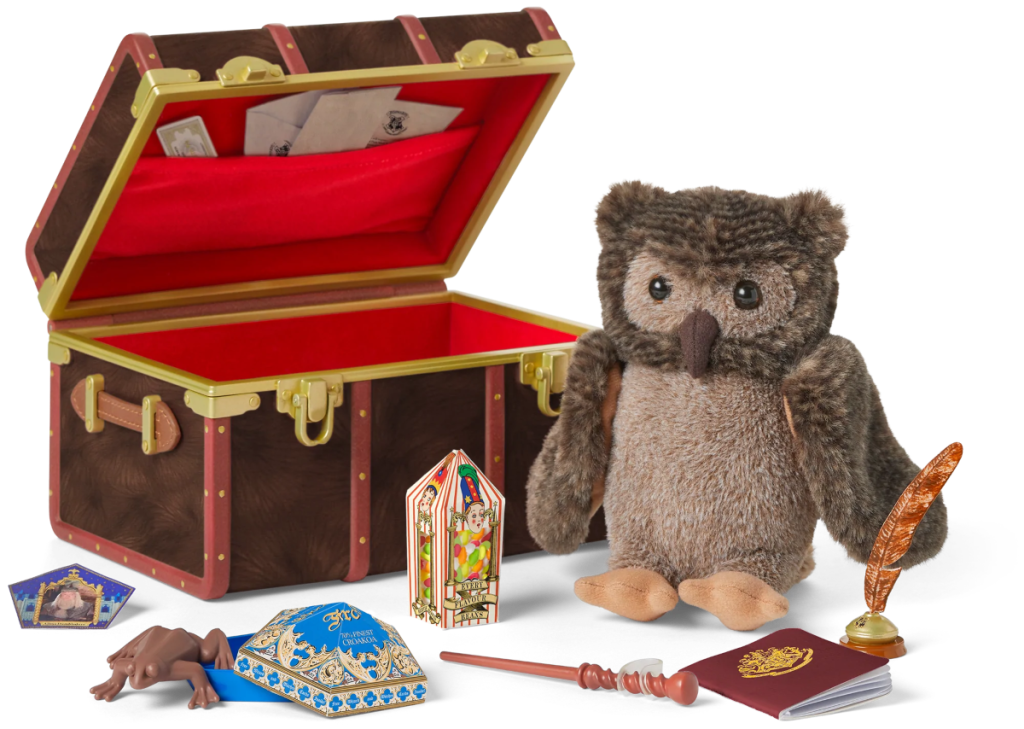 Hogwarts trunk and stuffed owl