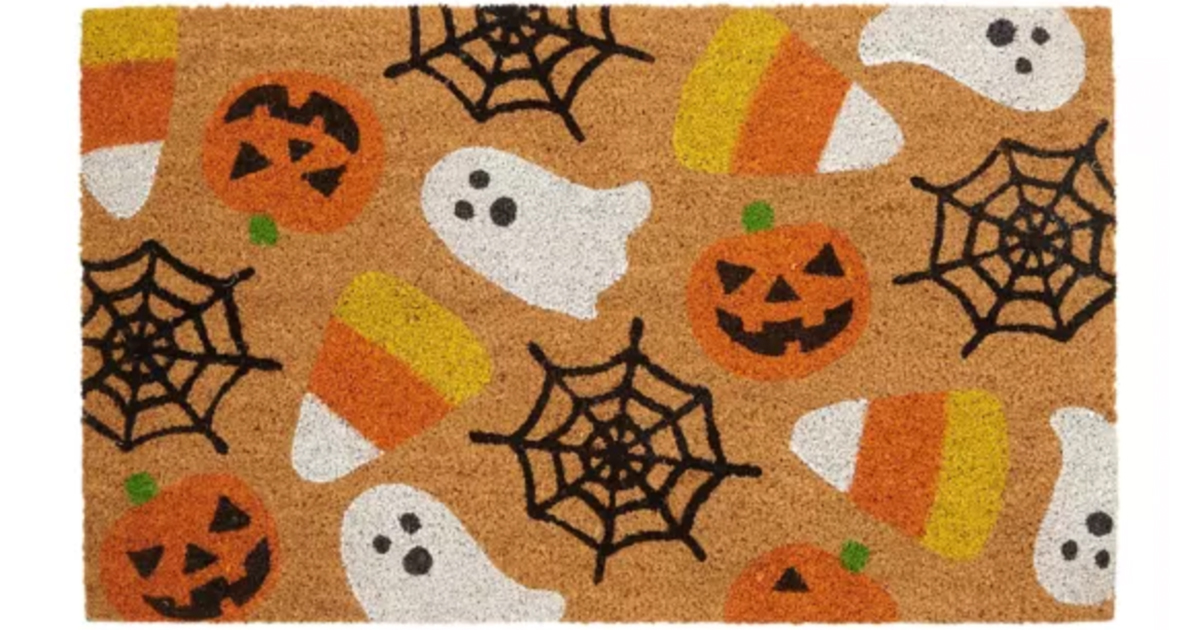 Halloween Candy Corn & Ghost Doormat