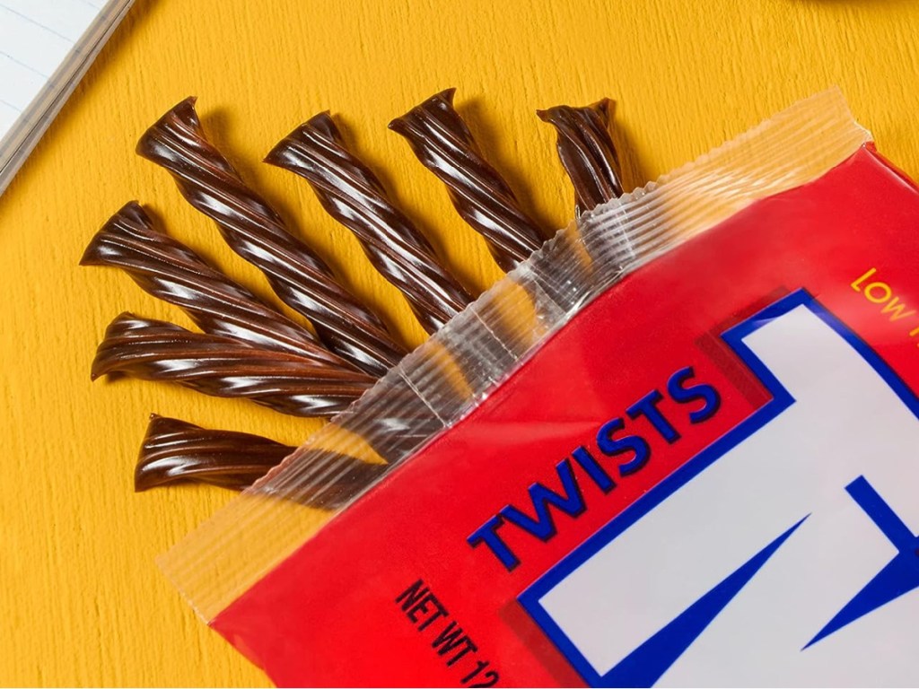 chocolate twists displayed inside of bag