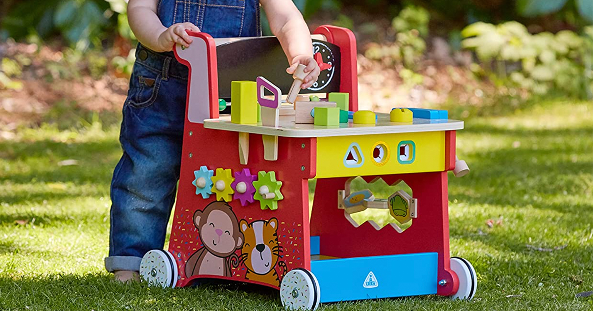 Elc wooden cheap activity workbench walker