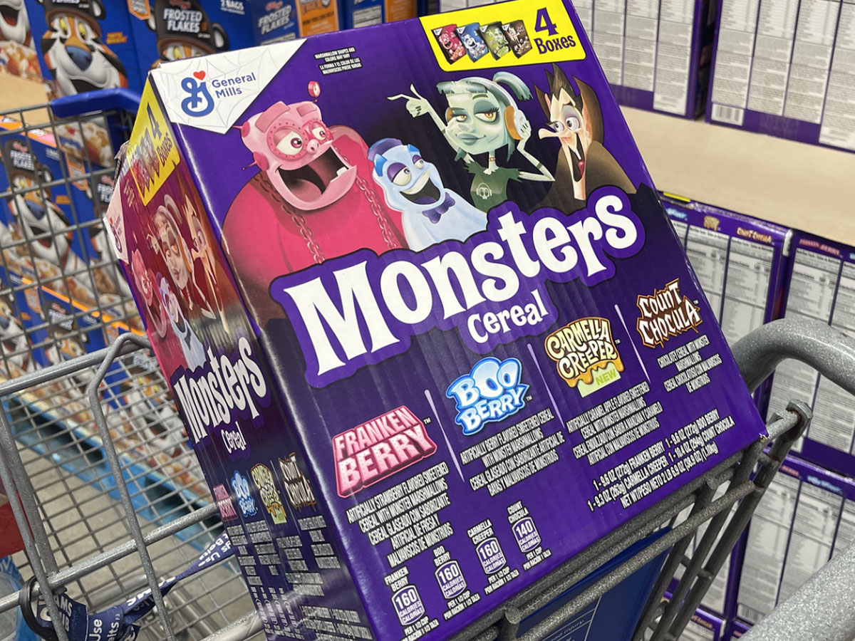 4 pack monsters cereal in shopping cart