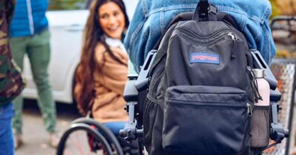 Jansport adaptive backpack on wheelchair