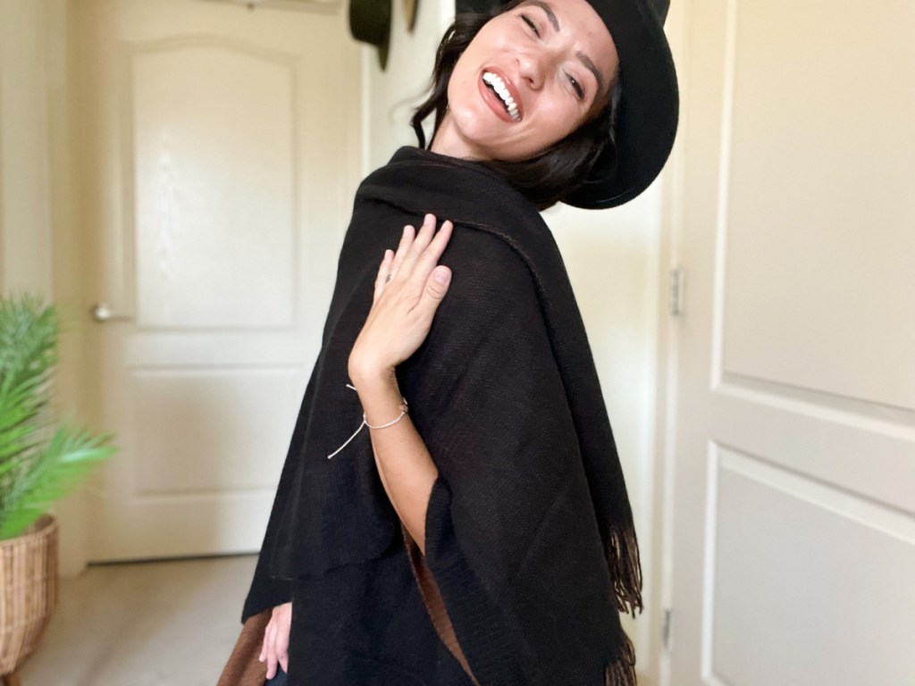 woman wearing black shawl
