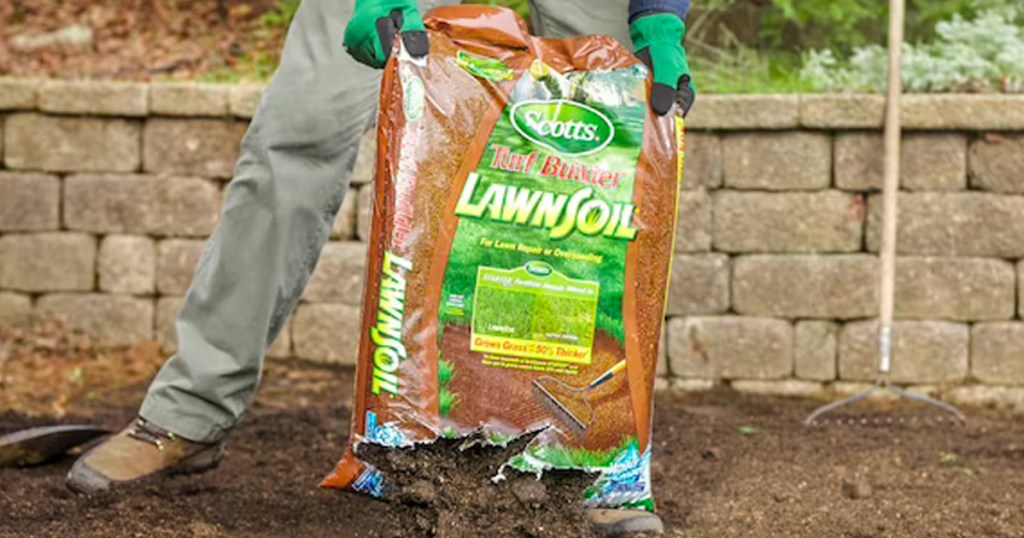 scotts lawn soil turf builder bag being dumped out