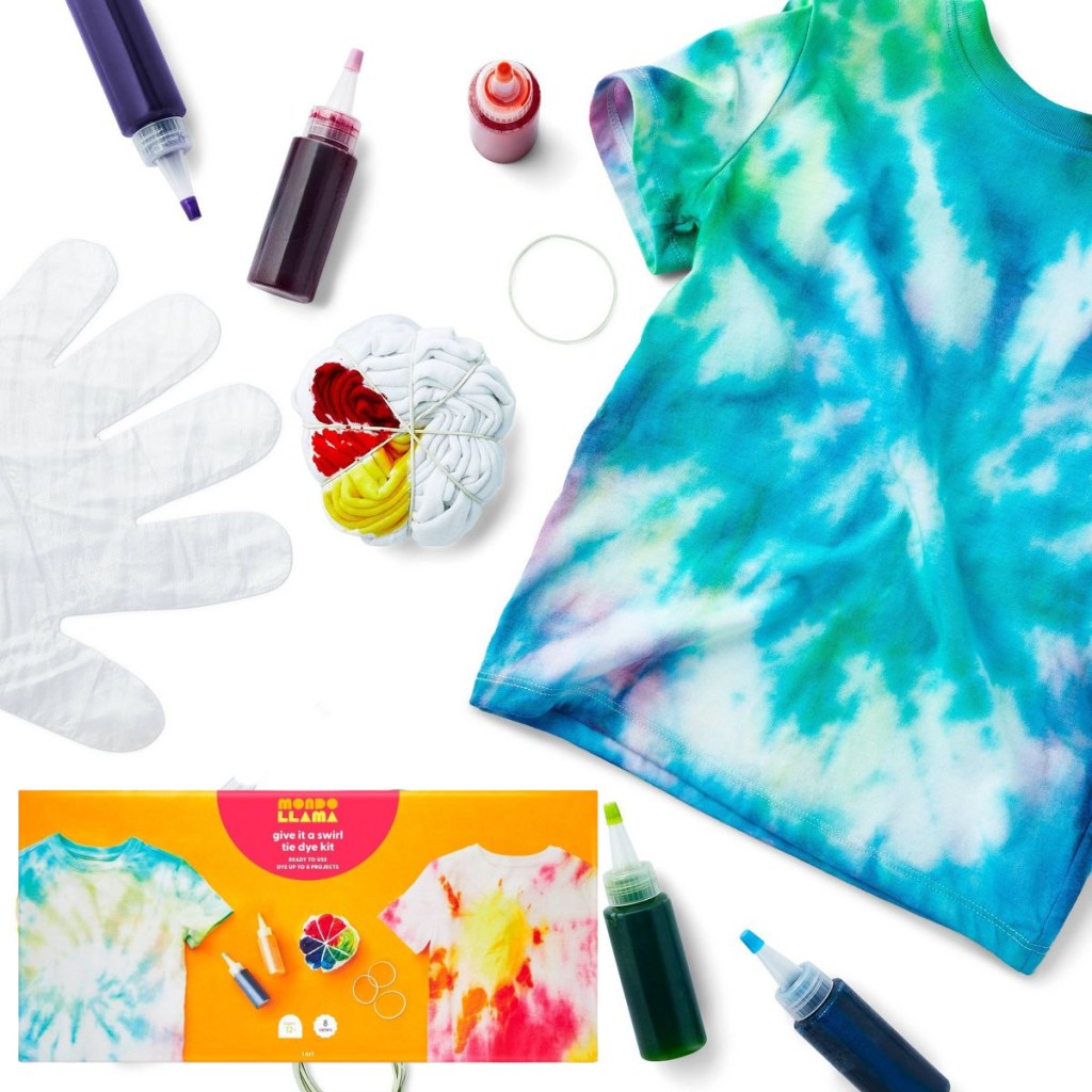 tie dye shirt with pieces surrounding it