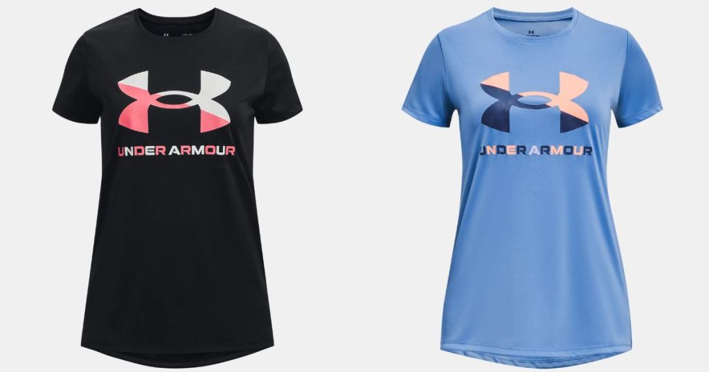 black and blue girls under armour tees