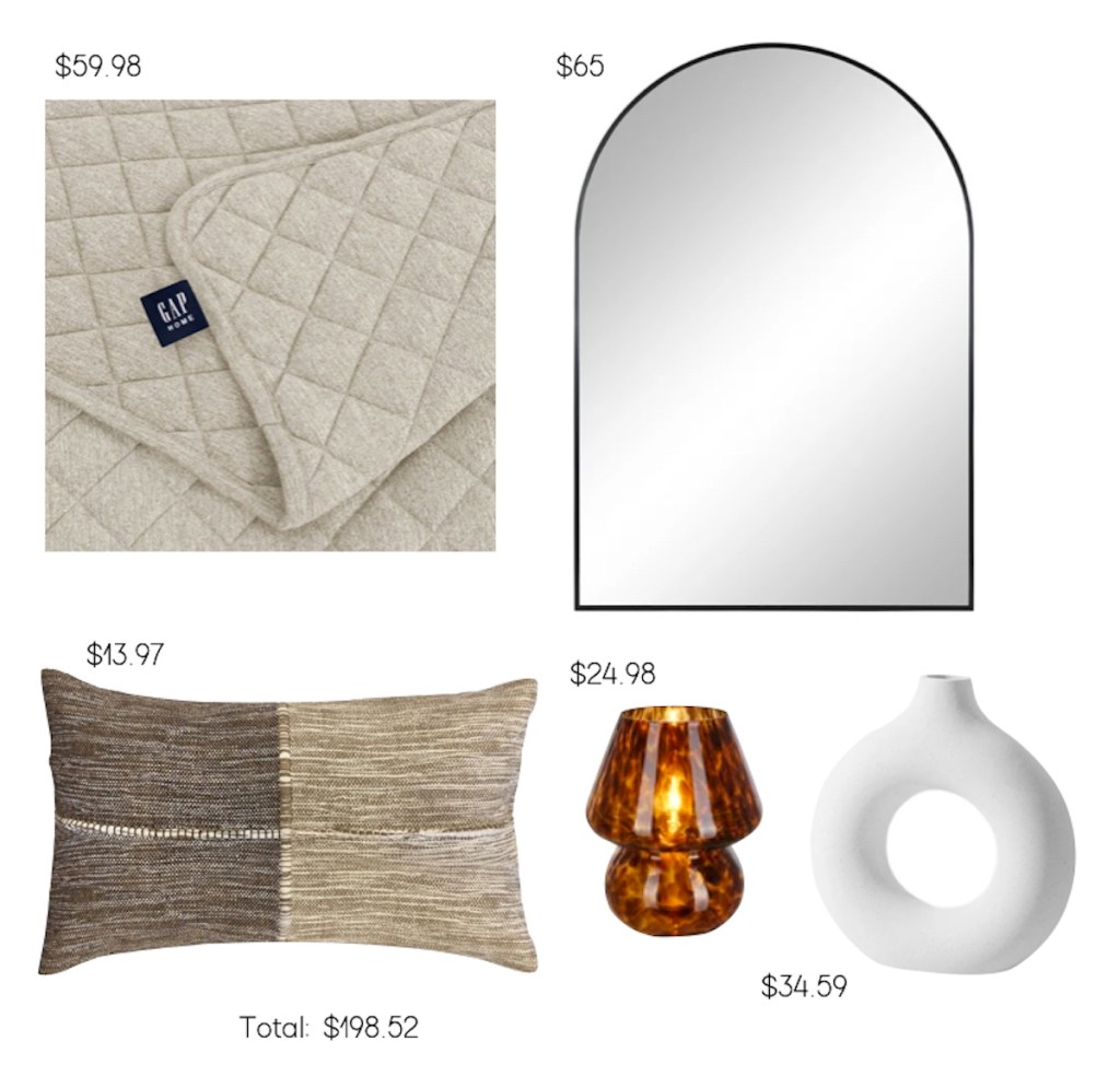 collage of walmart fall bedroom decor items