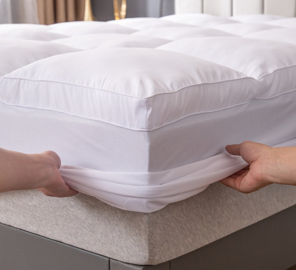 putting a Abene Cooling Mattress Topper on a bed