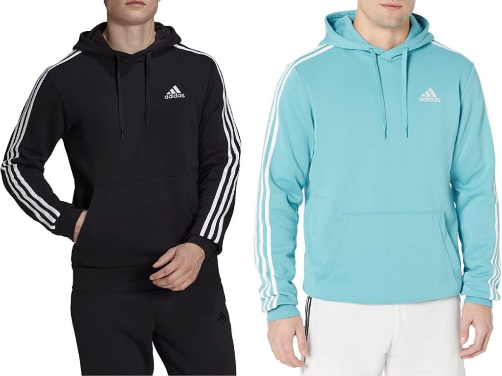 two stock images of men wearing Adidas hoodies