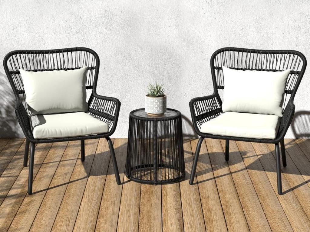 Amazon Basics Outdoor All-Weather Woven Faux Rattan High Back Chair 3-Piece Set