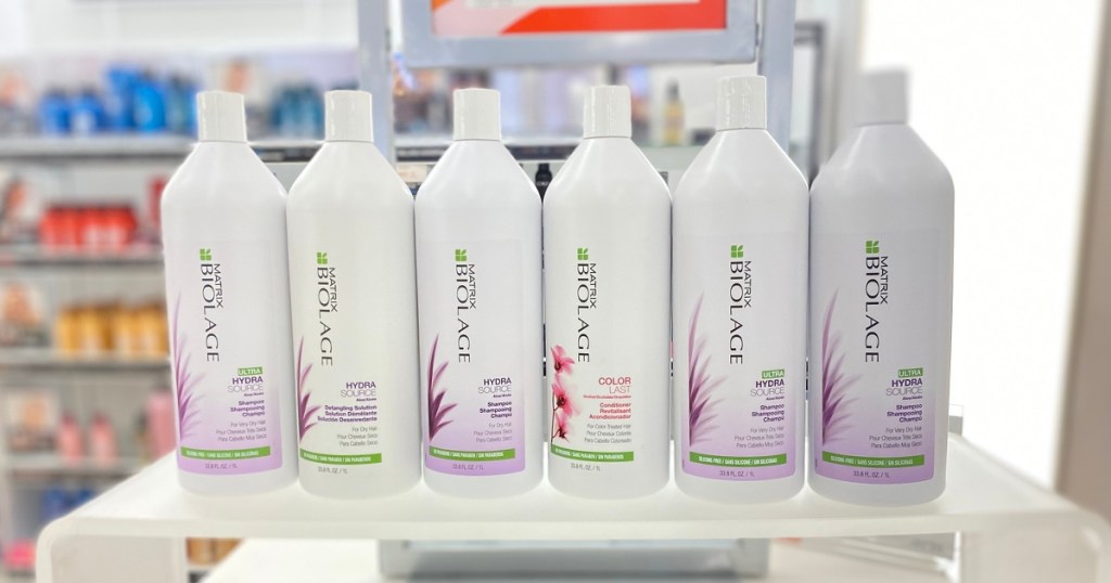 biolage shampoo and conditioner liters on shelf