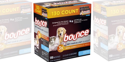 Bounce Dryer Sheets Pet Hair & Lint Guard 130-Count Box Only $6.44 Shipped on Amazon (Regularly $13)