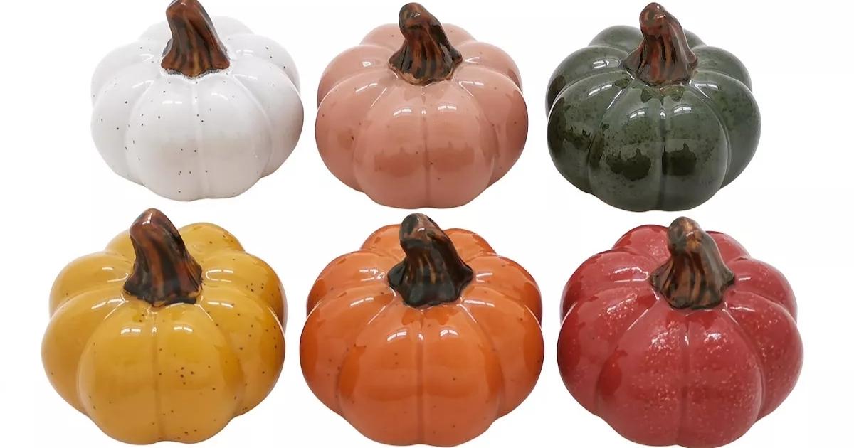 Celebrate Together Fall Colorful Ceramic Pumpkin Table Decor 6-Piece Set