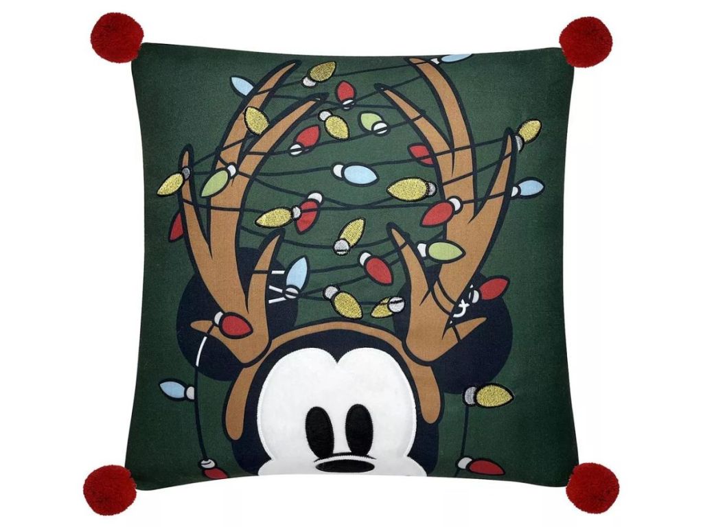 St. Nicholas Square Christmas Throw Pillow - Disney's Mickey Antlers
