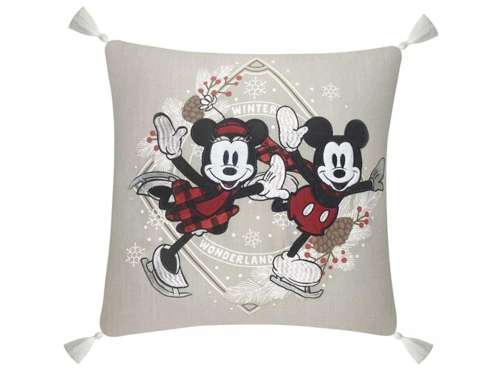 St. Nicholas Square Christmas Throw Pillow - Disney's Winter Mickey & Minnie