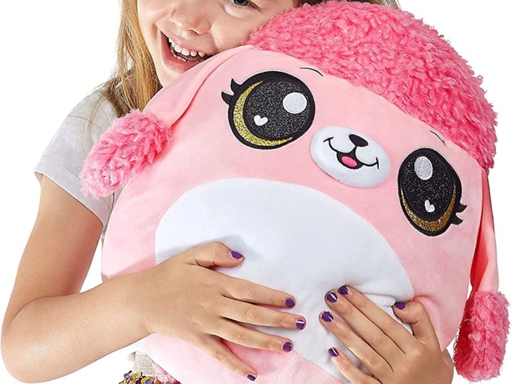 girl hugging Coco Suprise 12" Poodle Squishies