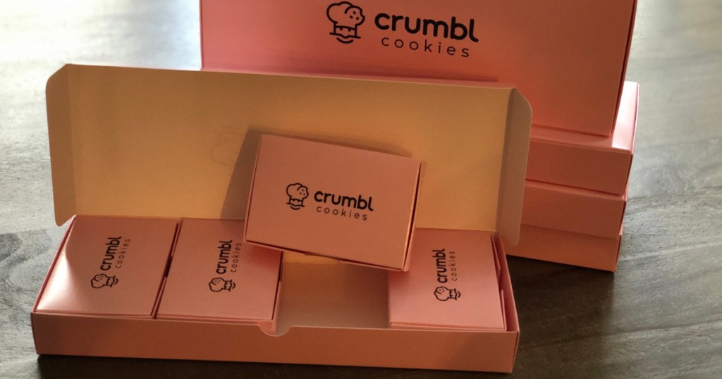 Crumbl Cookie Gift Cards in pink boxes