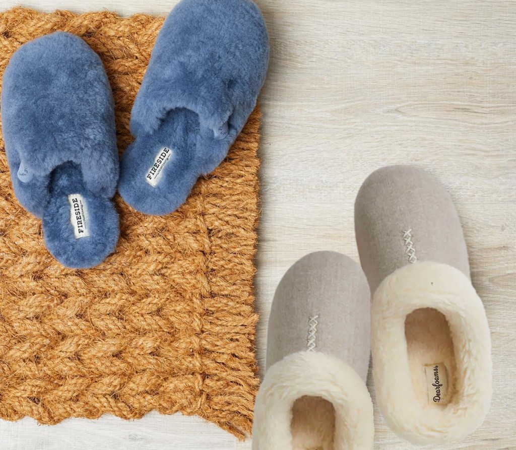 two pairs of slippers on floor