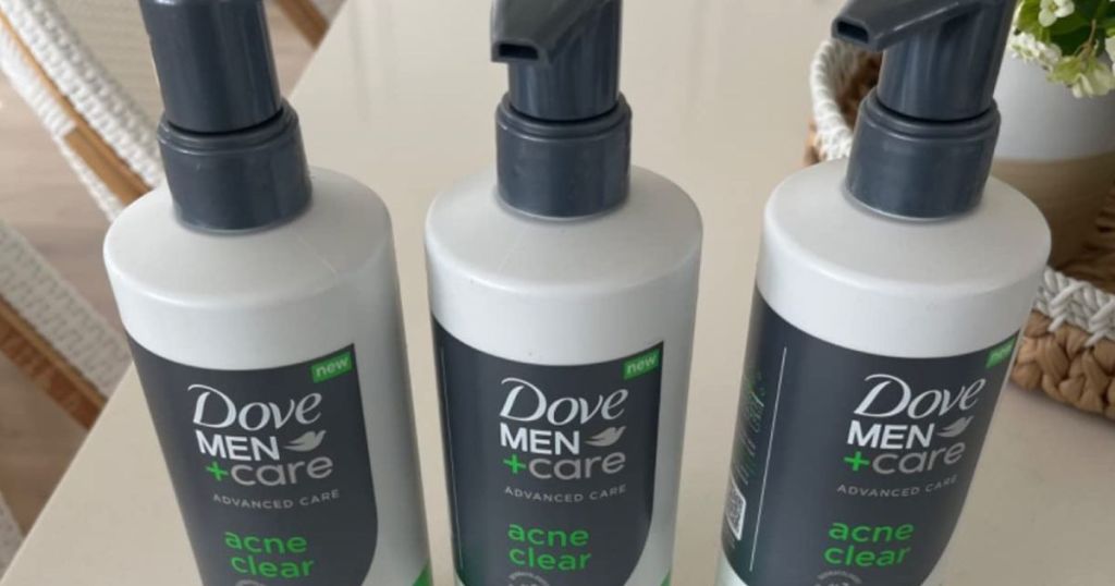 3 bottles of Dove Men+Care Acne Cleanser