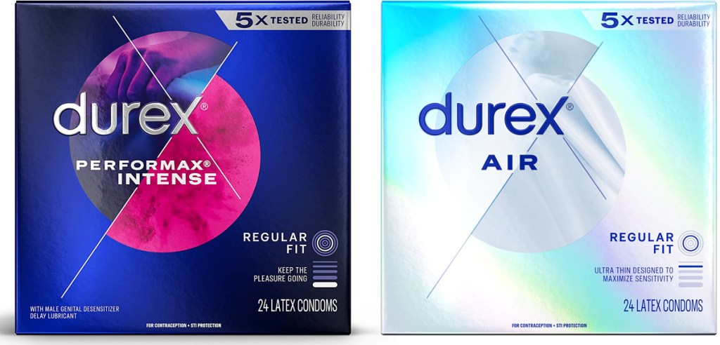 two boxes of durex condoms