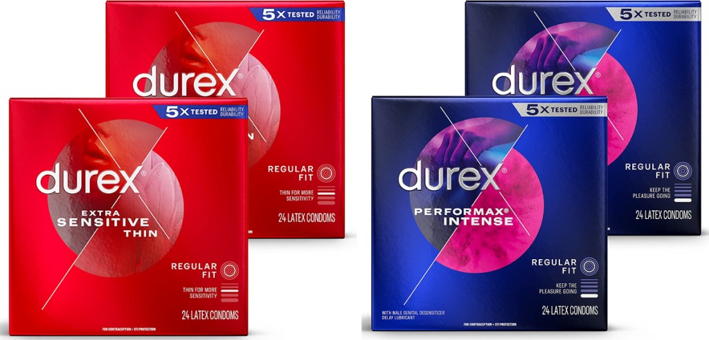 multiple boxes of durex condoms
