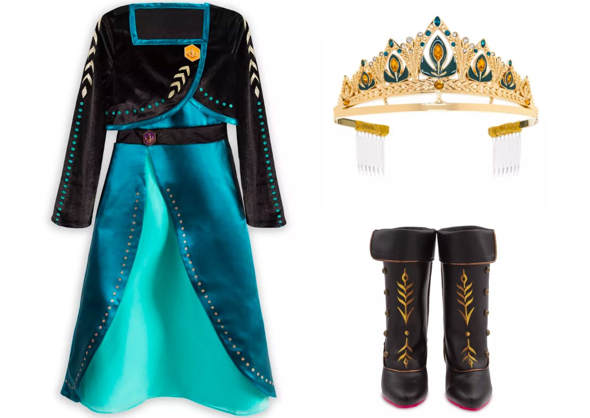 Frozen 2 costume pieces, dress, tiara, and boots