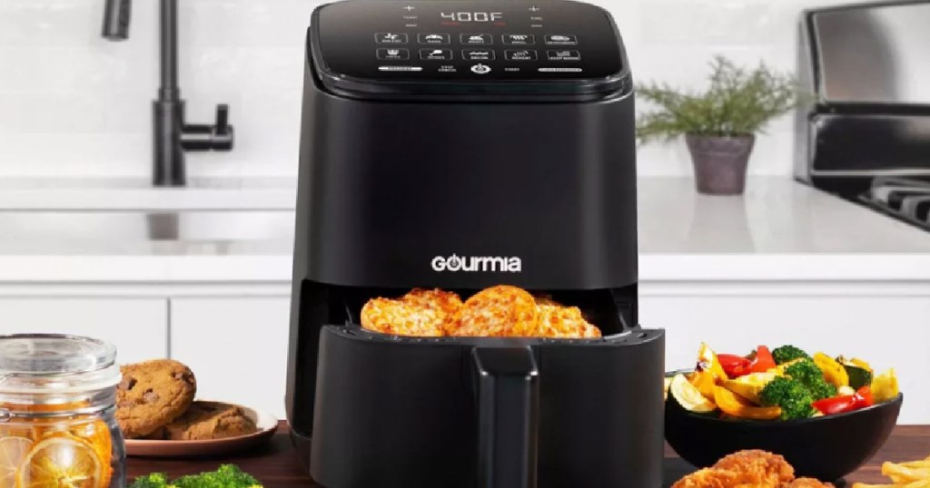 black air fryer on counter