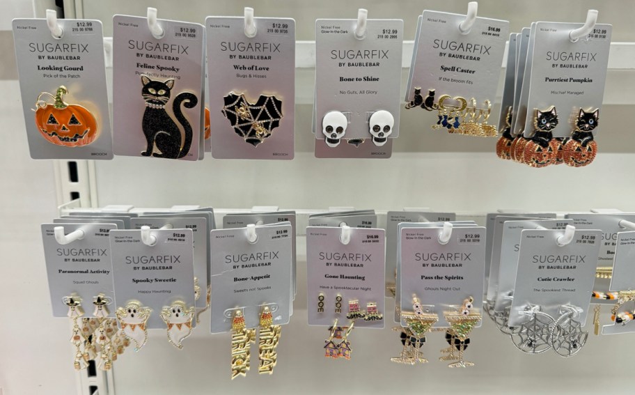 Halloween earrings displayed at the store