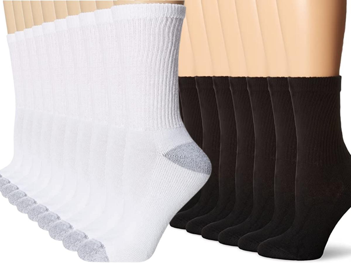 Hanes Women's Crew Socks 10-Pack in White and Black