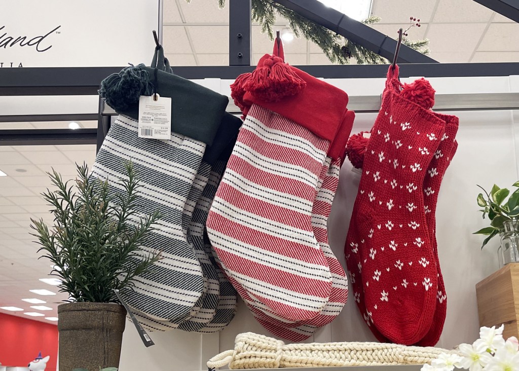 holiday stockings on display at store
