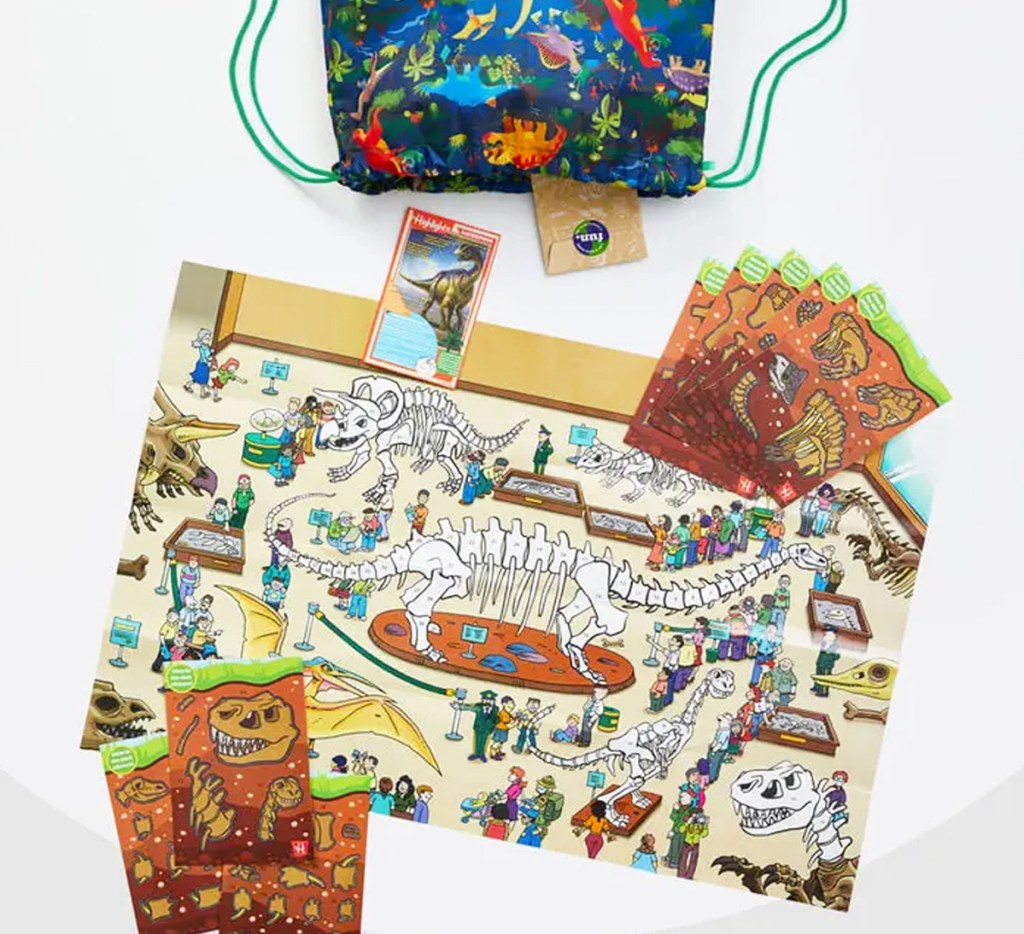 dinosaur sticker art kit and bag