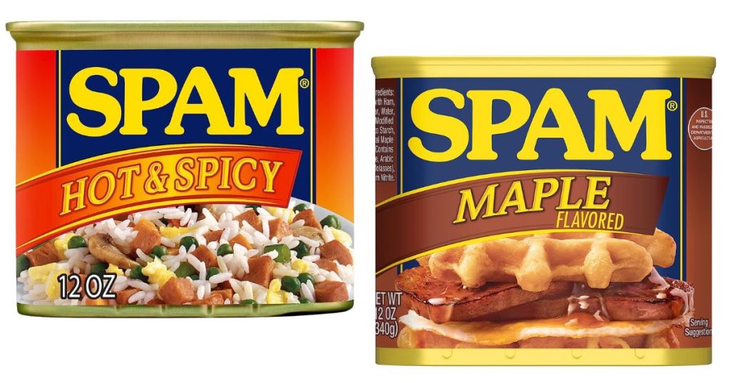 Spam Hot & Spicy Can and Spam Maple Flavor Can