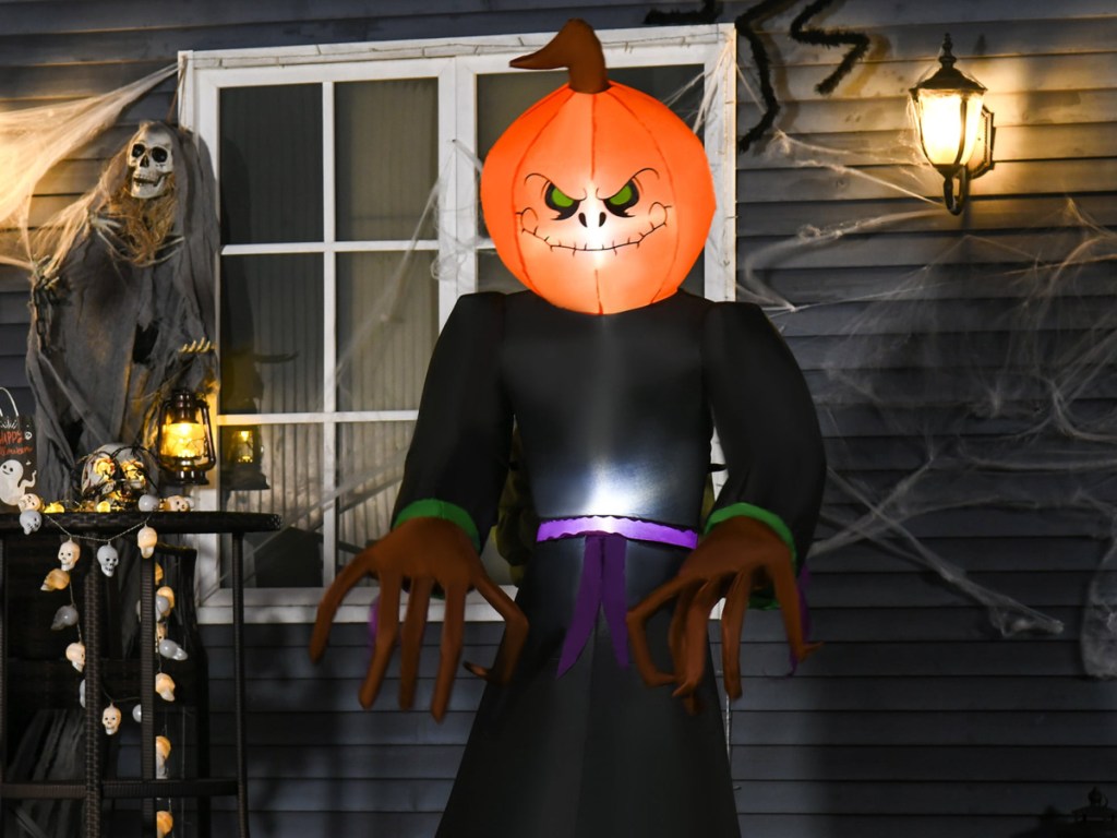 HomCom Pumpkin Reaper Light Up Halloween Yard Inflatable w/ LED Lights