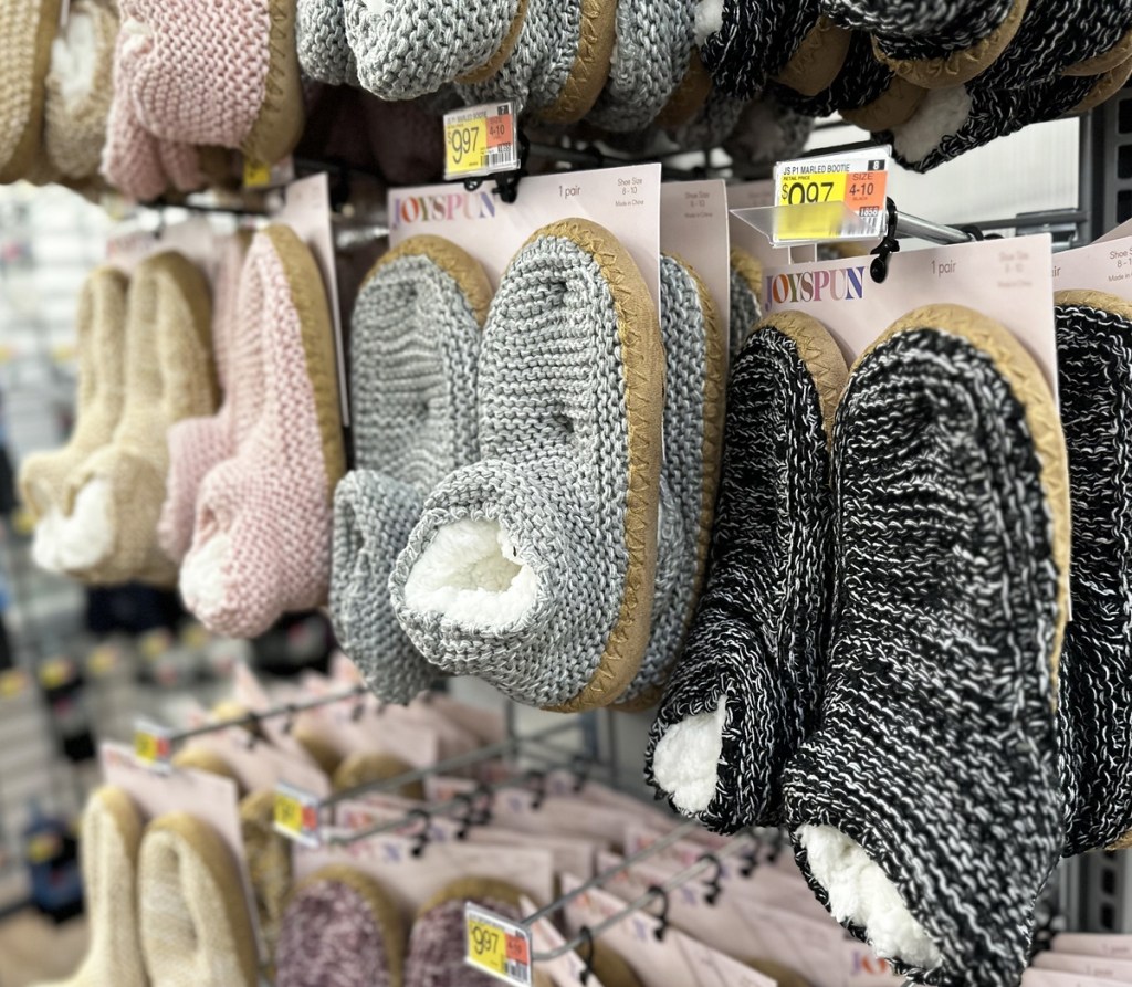display of bootie slippers in store