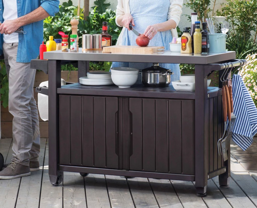 outdoor grilling table on patio
