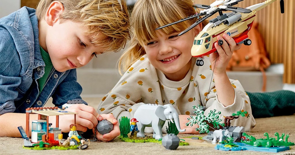 kids playing with LEGO set