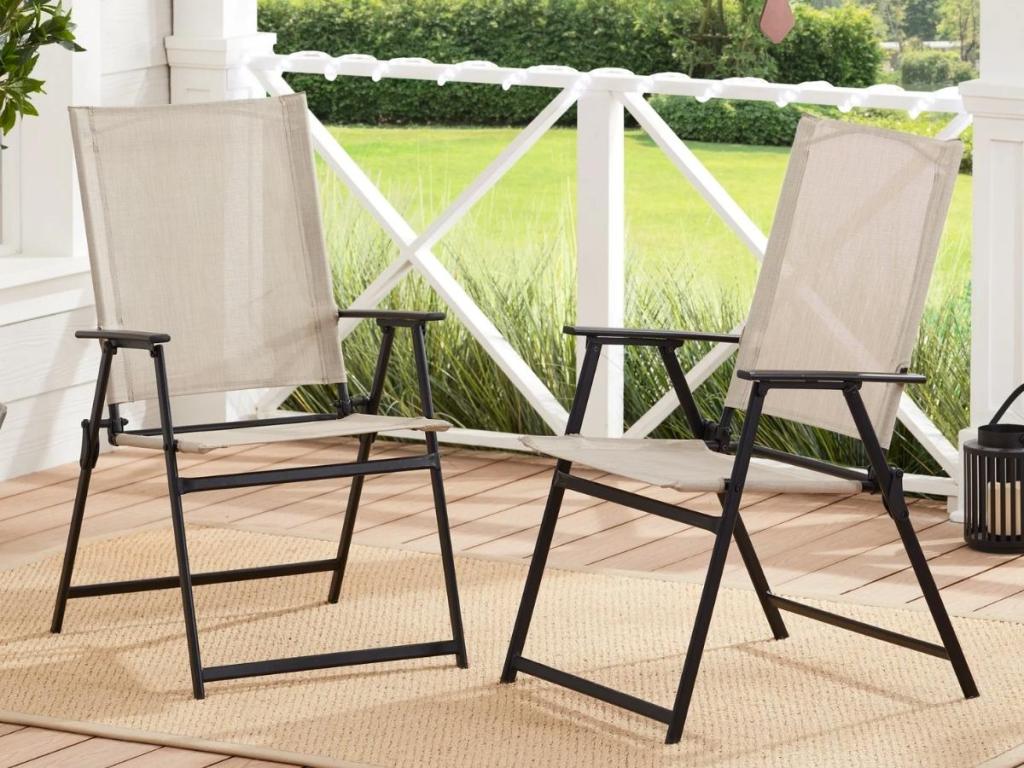 Mainstays Greyson Square Outdoor Patio Folding Chairs Set of 2