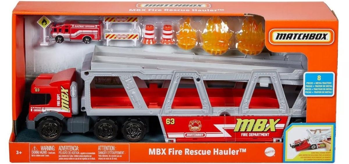 Mattel Matchbox Fire Rescue Hauler Die-Cast Vehicle and Accessories Playset
