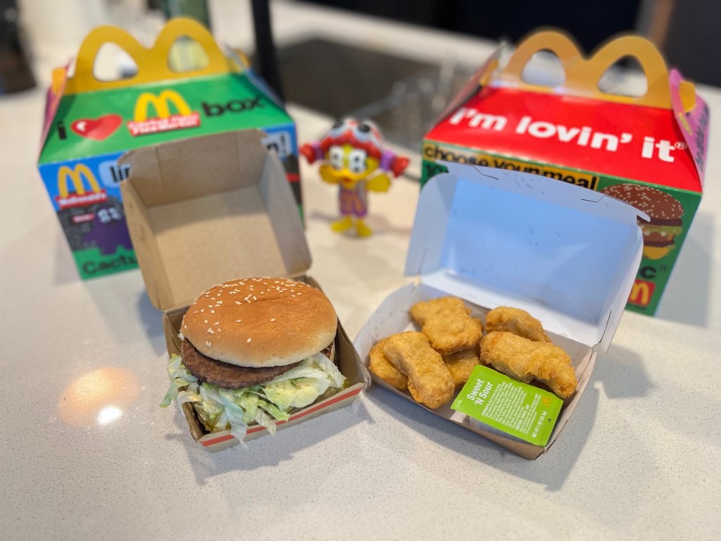 McDonald's Adult Happy Meal showing burger and chicken