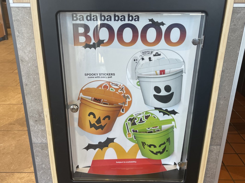 Mcdonalds Halloween Buckets Signage in restaurant
