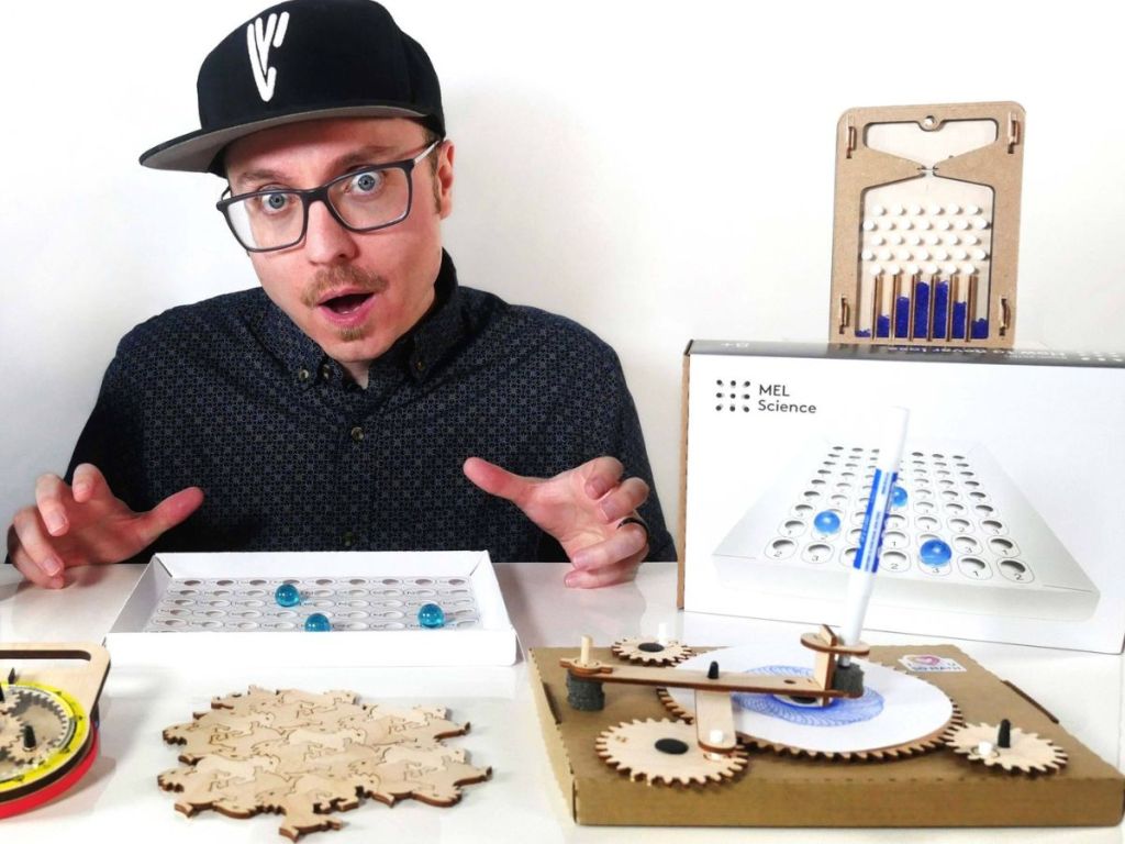 Youtube star, Kevin Lieber displaying Mel Science Math Kits
