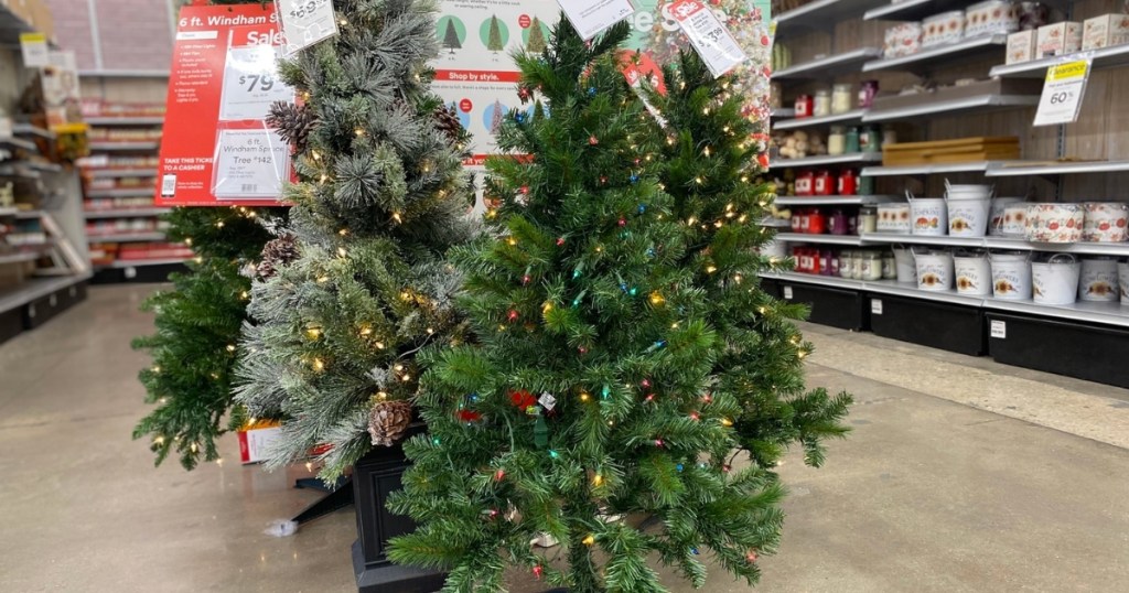michael's christmas trees in store aisle