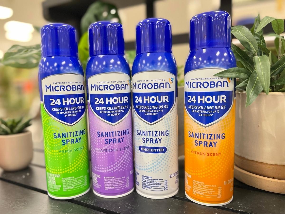 bottles of microban sanitizing spray