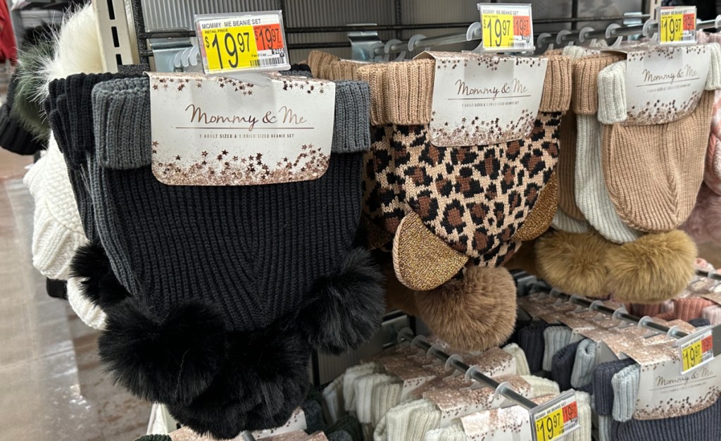 beanie sets on display in-store