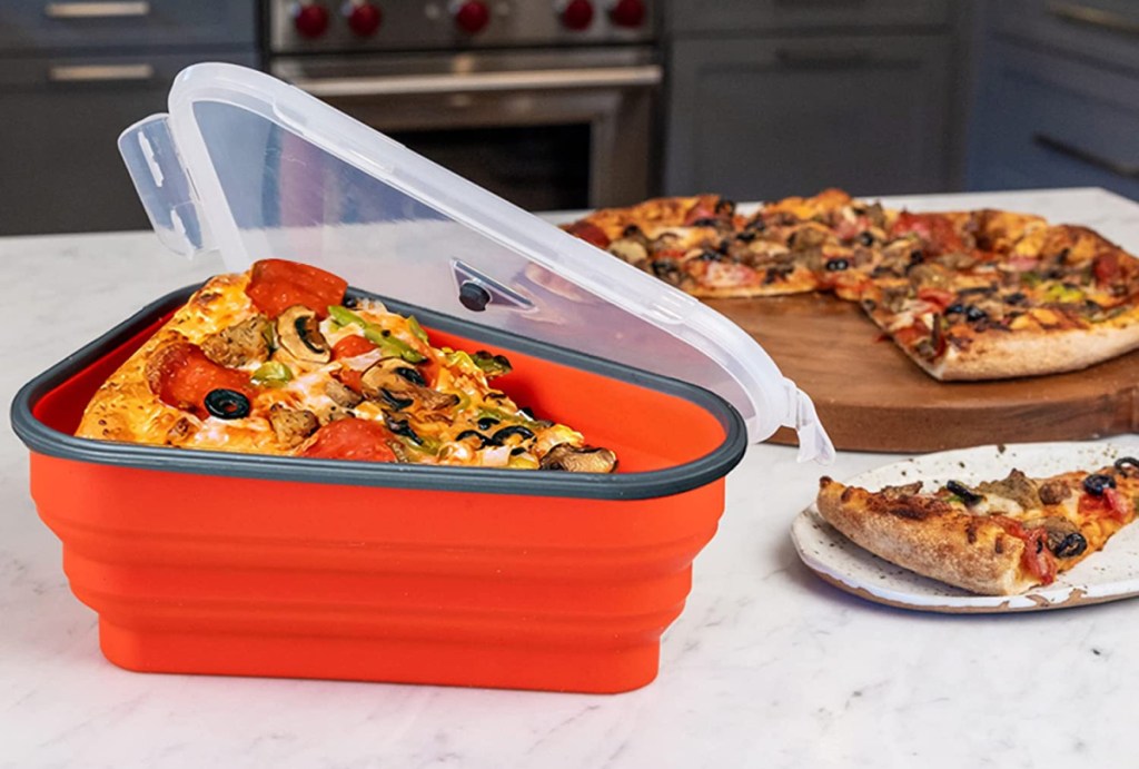 Pizza inside the Perfect Pizza Pack storage container.