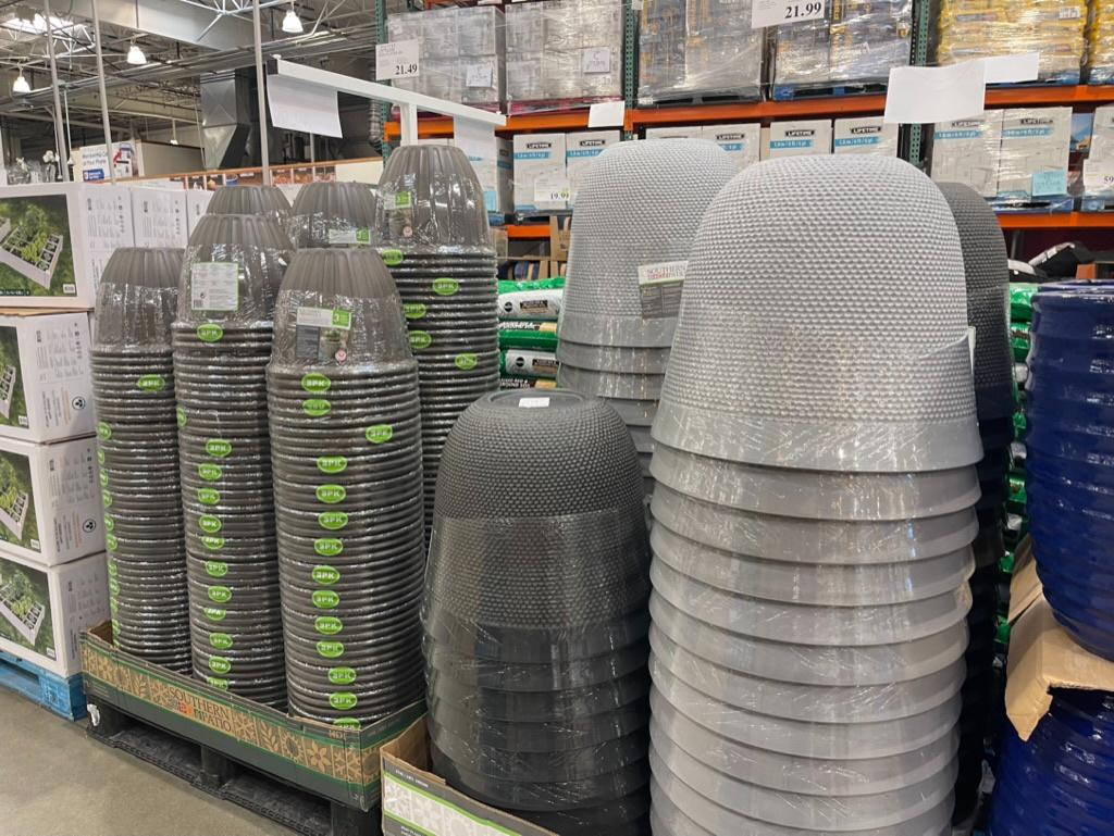 Potting containers displayed at Costco