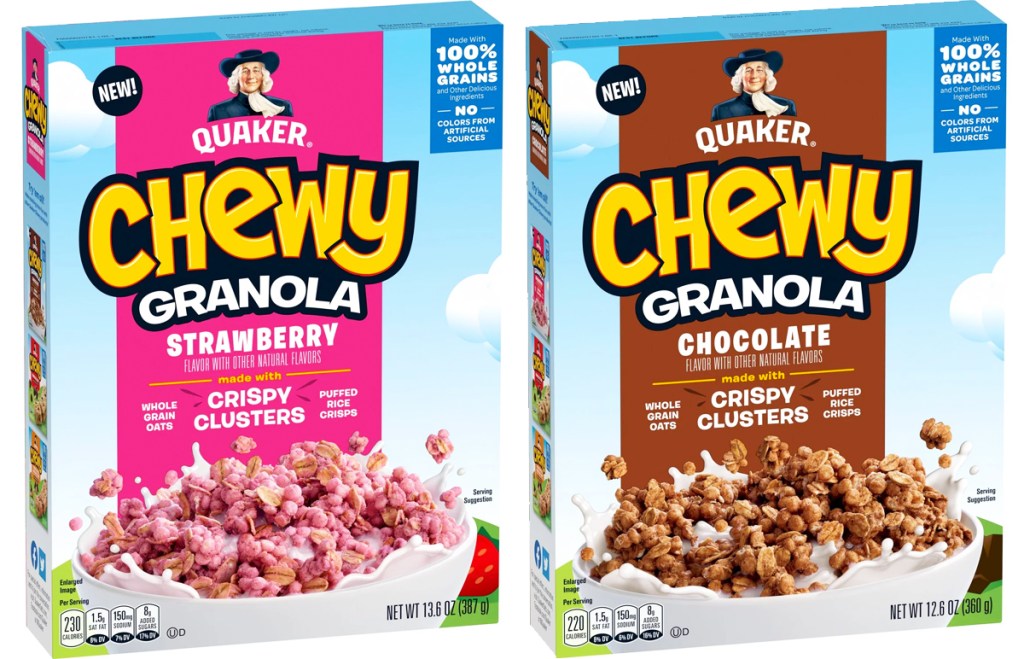 two boxes of Quaker Chewy Granola cereal