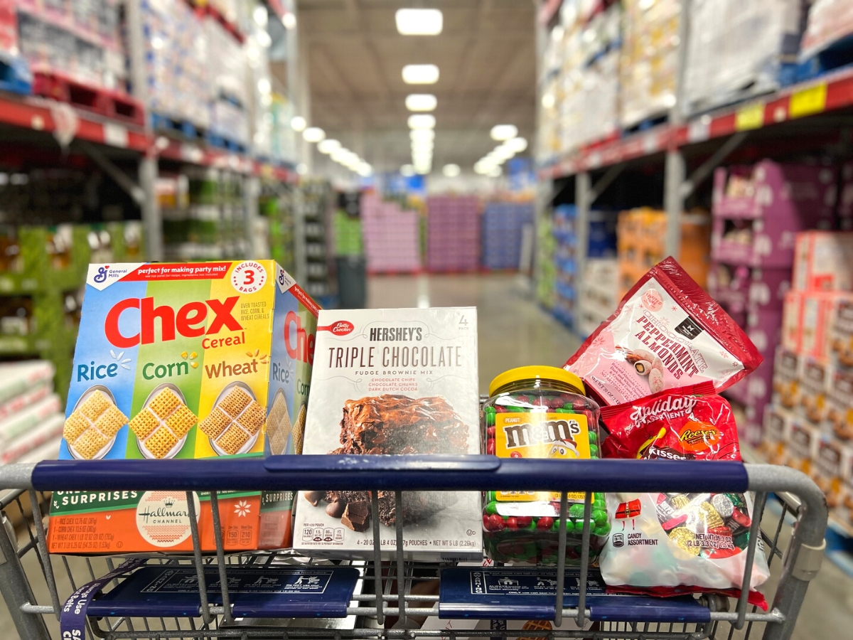 Sam's Club cart filled with snacks